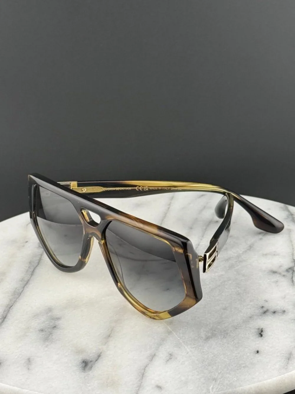 Victoria Beckham VB681S 318 Geometric Aviator Sunglasses Khaki Brown